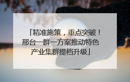 精准施策，重点突破！邢台一群一方案推动特色产业集群提档升级